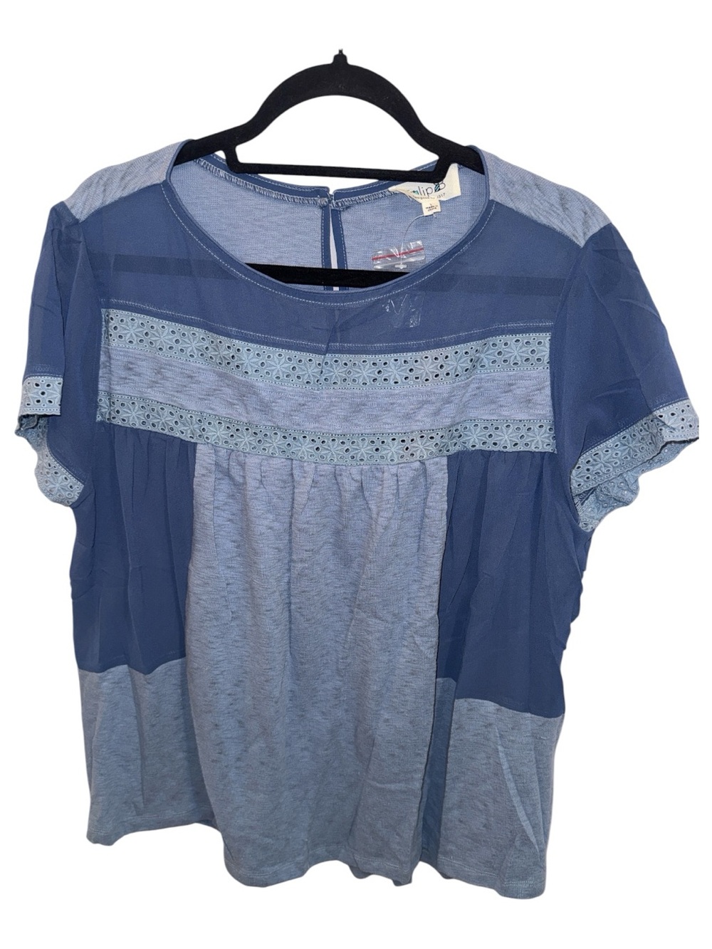 Light Blue Mixed-Media Short Sleeve Top by No Brand